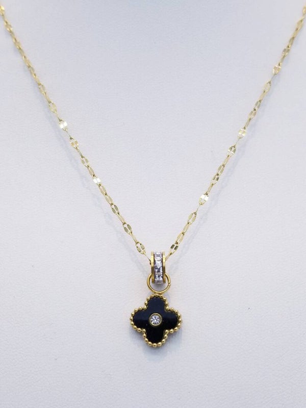 CHAÎNE PENDENTIF TRÈFLE NOIR