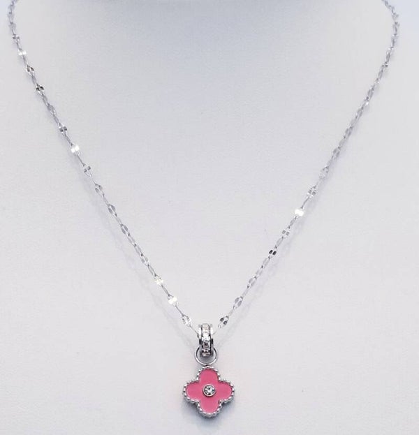 CHAÎNE PENDENTIF TRÈFLE ROSE