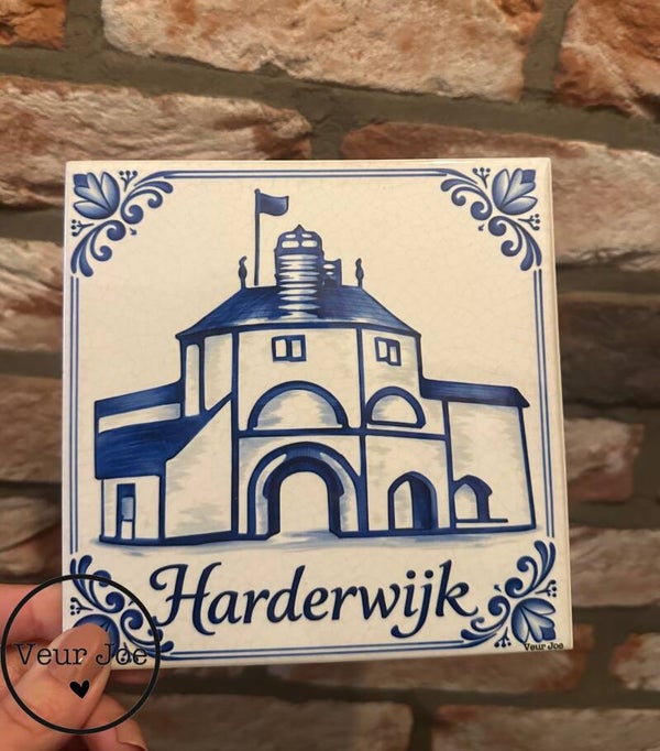 Delftsblauw tegeltje Vischpoort - Harderwijk
