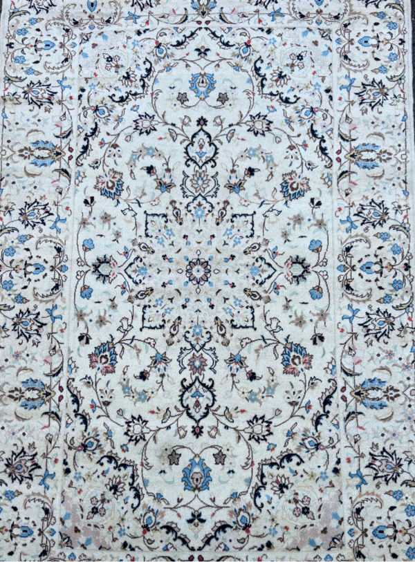 SOLD Kashan (244 x 150cm) & (234 x 150cm) Medallion Light Beige Handmade Persian Rug - 2 Available