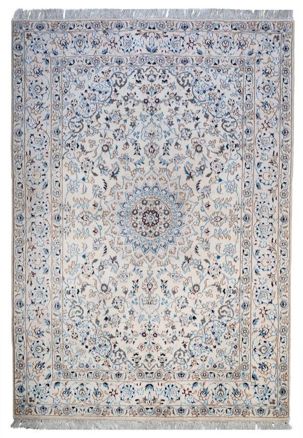 Nain (202 x 150 cm) - Beige Blue Handwoven Rug (6.6 x 4.9 ft)
