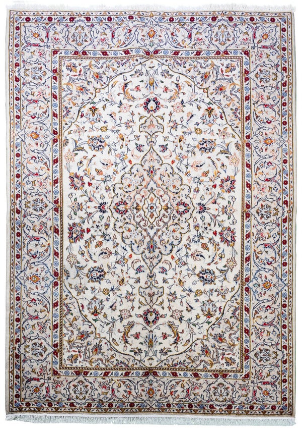 Kashan (212 x 140 cm) - White Medallion Persian Rug (6.9 x 4.5 ft)