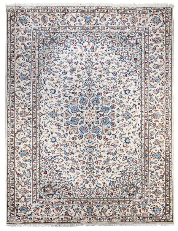 Kashan (310 x 200 cm) - White Blue Oriental Handmade Rug (10.1 x 6.1 ft)