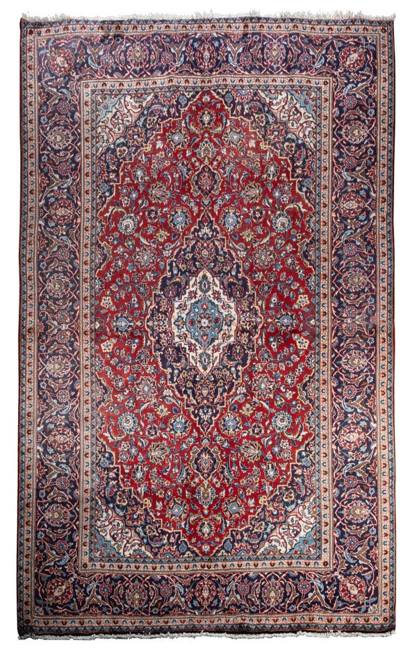 Kashan (322 x 196 cm) - Red Rectangular Handmade Rug (10.5 x 6.4 ft)