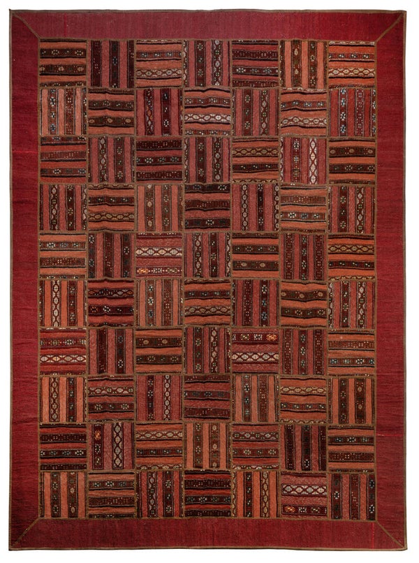 Persian Patchwork Rug (340cm x 250cm) (340 x 247 cm)- Red Modern Patchwork Carpet (11.1 x 8.2 ft) (11.1 x 8.1 ft)