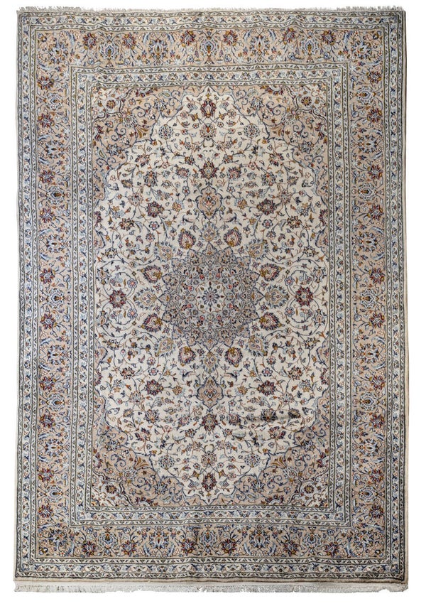 Kashan (343 x 245 cm) - Beige Medallion Handmade (11.2 x 8 ft)