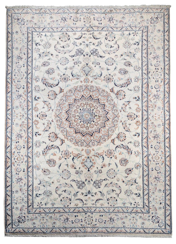 Nain (295 x 195 cm) - White Persian Handmade Carpet (9.6 x 6.3 ft)