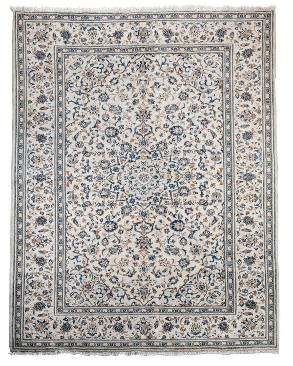 Kashan Carpet (305 x 200 cm) - Beige with Blue Tones Handwoven (10 x 6.5 ft)
