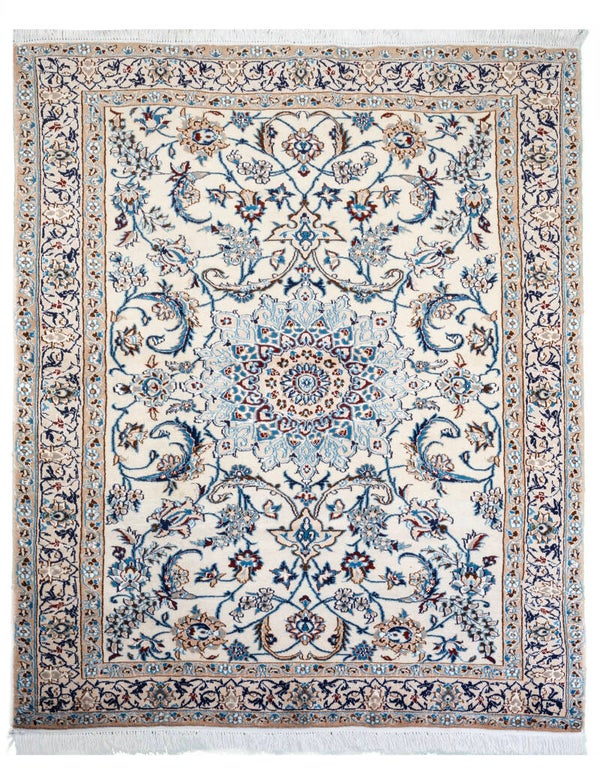 Persian Nain (190 x 122 cm) - Medallion Bright Handwoven Rug (6.2 x 4 ft)