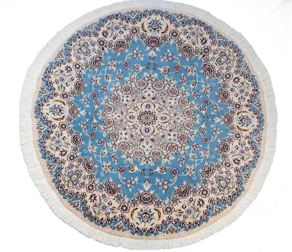 Round Nain Rug (145 x 145 cm) - Persian Circular Handwoven Rug (4.7 x 4.7 ft)