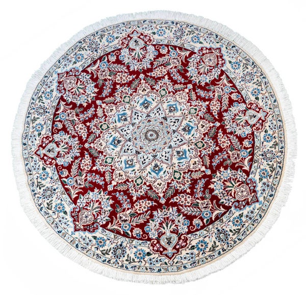Persian Nain Round (145 x 145 cm) - Red Handwoven Circle Rug (4.7 x 4.7 ft)