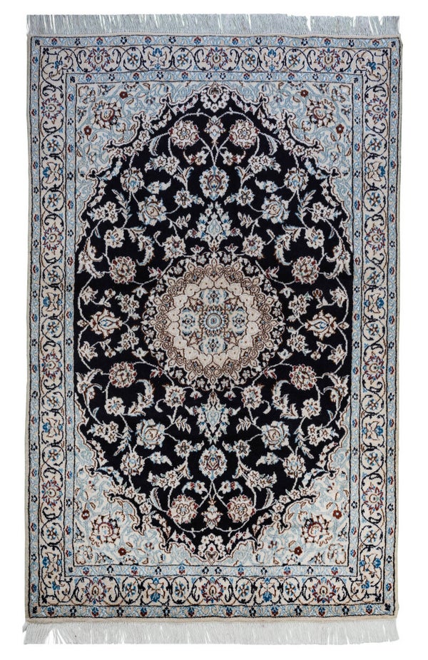 Nain (186 x 113 cm) - Black and White Handmade Rug(6.1 x 3.7 ft)