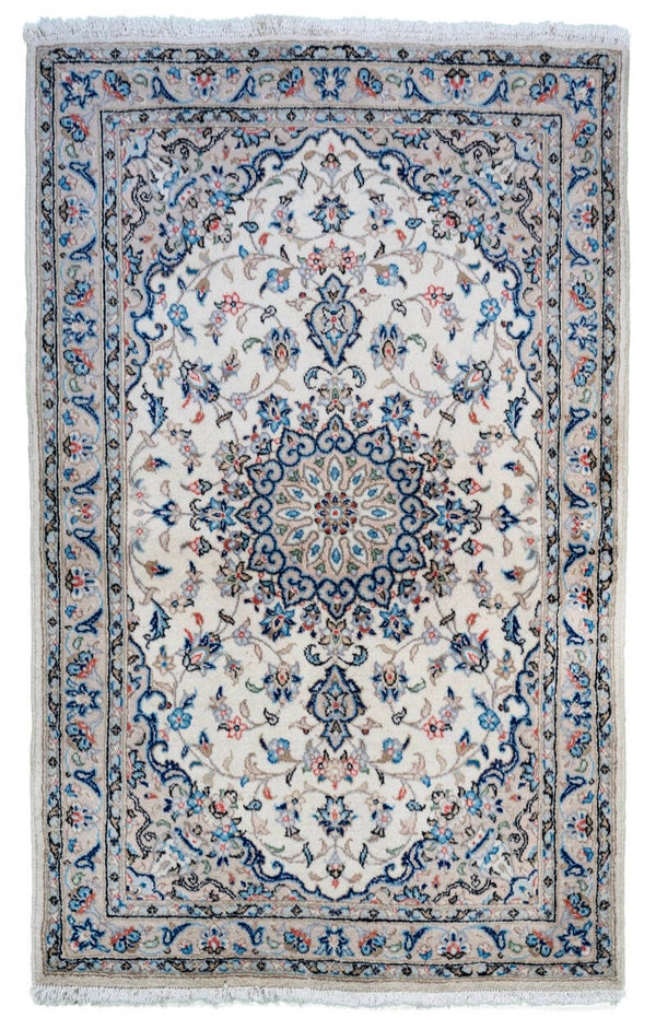 Kashan (148 x 102 cm) - Small Beige Handmade Carpet (4.8 x 3.3 ft)