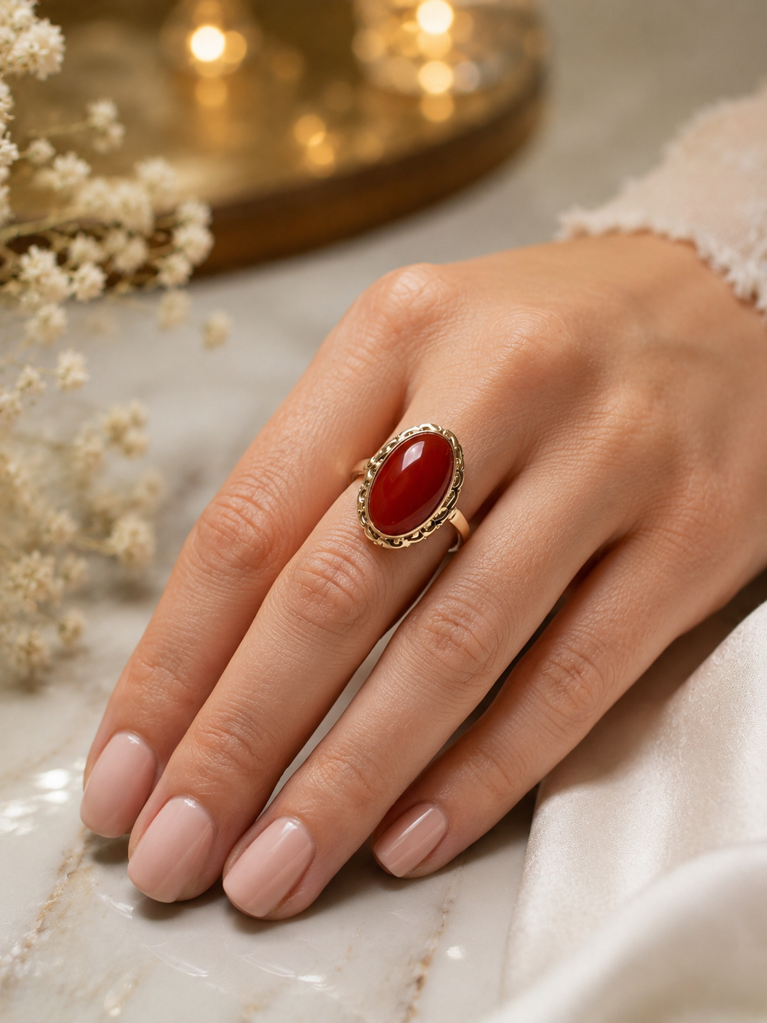 18 karaat geelgouden ring met bloedkoraal Art. KJ-918
