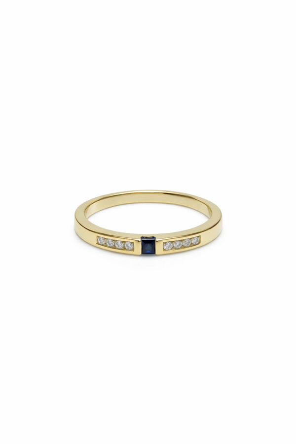 14 karaat geelgouden ring met saffier en diamant Art.KJ-16
