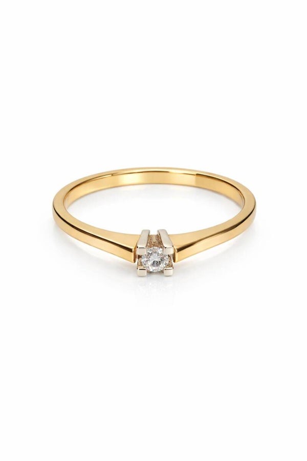 14 karaat geelgouden solitair ring met witgouden zetting Art.KJ-19