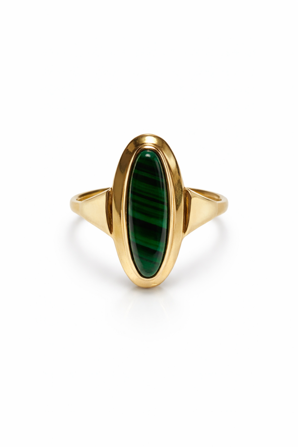 8 karaat geelgouden ring met malachiet Art.KJ-616