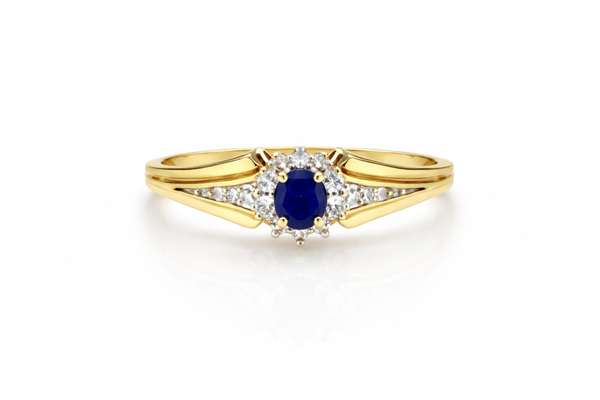 9 karaat geelgouden saffier ring met diamant Art.KJ-602