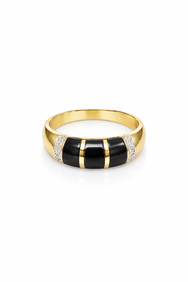 9 karaat gouden damesring met onyx en diamant Art.KJ-613