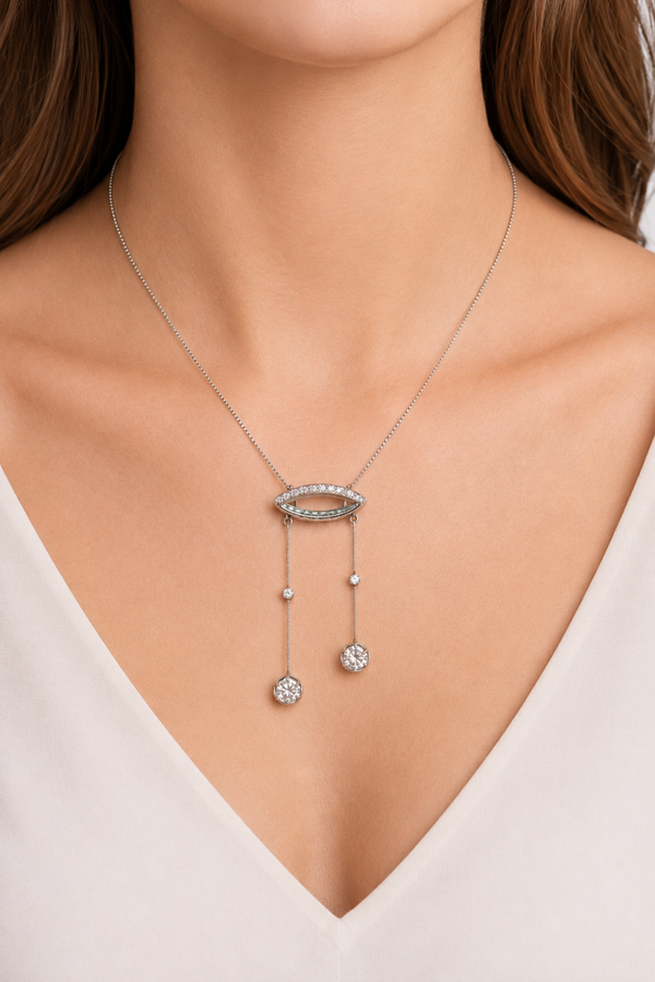 Antieke platina hanger met ketting ca. 1900 met diamant en smaragd Art.KJ-783