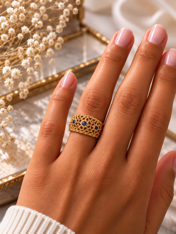 14 Karaat Gouden Ring met Diamant en Saffier art.KJ-169
