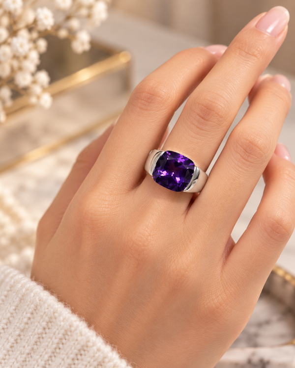 Exclusieve 18 karaat witgouden ring met amethist art.KJ-960