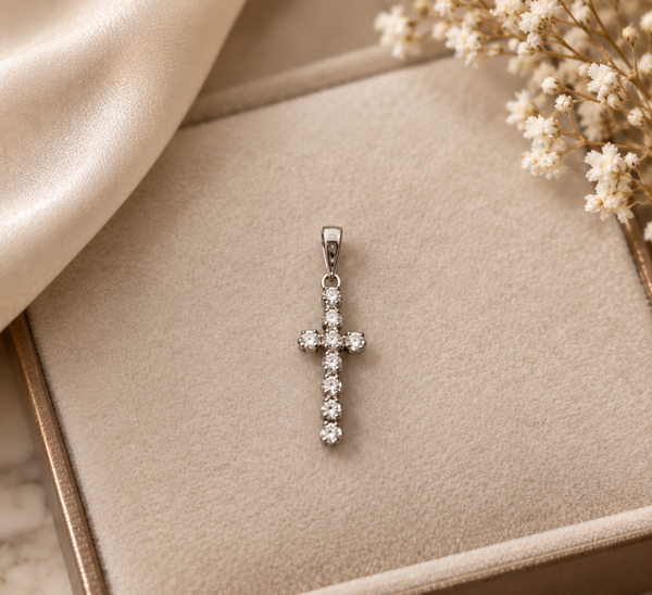 14 karaat witgouden kruishanger met natuurlijke diamanten art.KJ-962