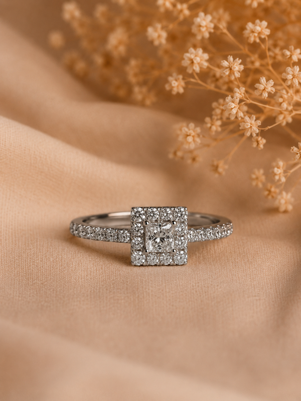 14 karaat witgouden diamanten ring met prinsesgeslepen diamant Art.VDV-5