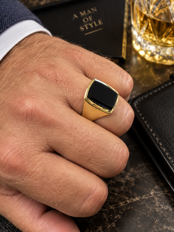 14 Karaat Gouden Heren Zegelring met Onyx – Massief Goud Art.KJ-946