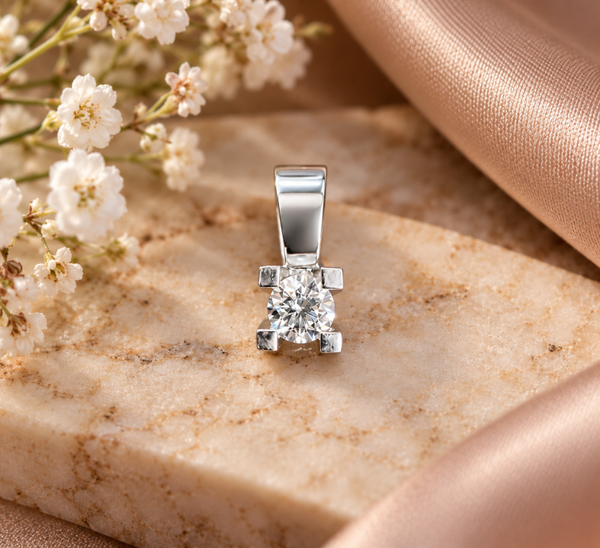 14 Karaat Witgouden Solitair Hanger met 0,25 Karaat Diamant art. KJ-629