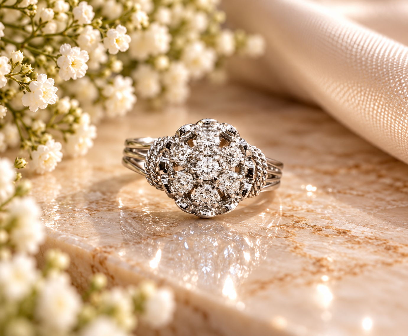 18 karaat witgouden diamanten clusterring – 1,65 ct natuurlijke diamant art. KJ966