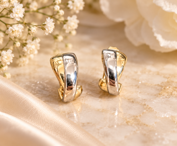 14 karaat bicolor gouden oorbellen met twist art. KJ-972
