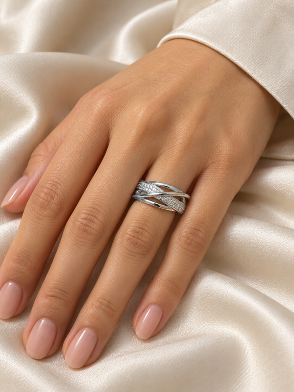 Rosa di Luca zilveren ring met gekruiste banen en steentjes – ringmaat 56 Art. 62911356
