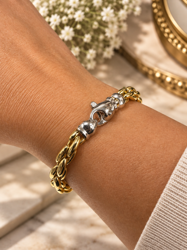 14 Karaat Gouden Fantasie Armband met Witgouden Sierslot Art.KJ-936