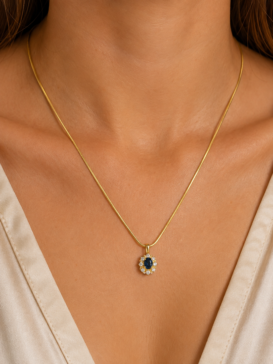 14 karaat gouden collier met saffier en diamant Art.KJ-921