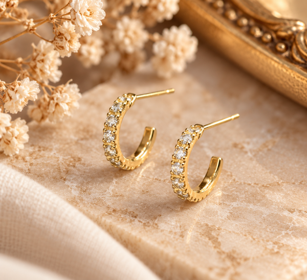 14 Karaat Geelgouden Oorbellen met 0,40 ct Natuurlijke Diamant – 10 mm art. KJ-1001