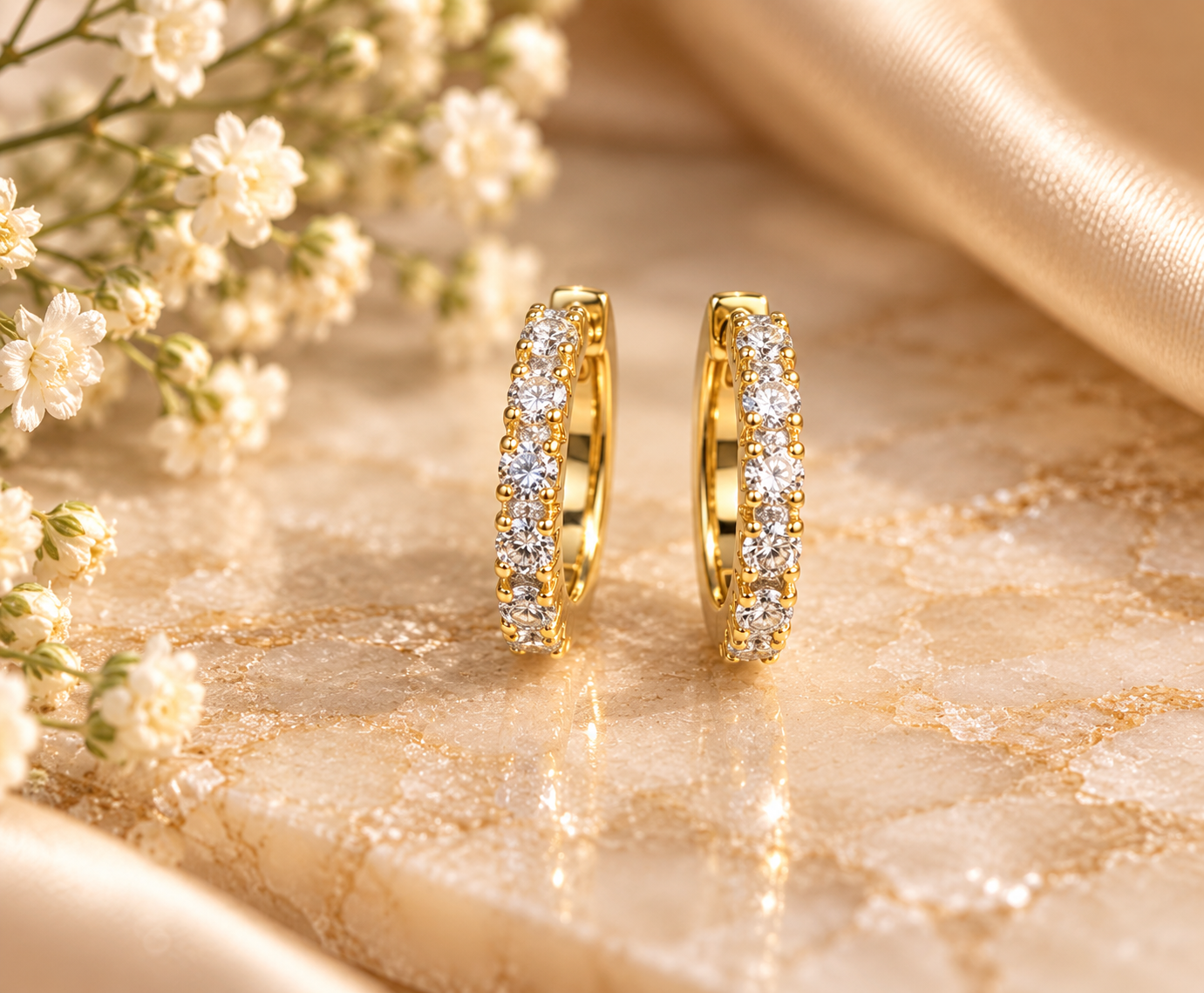 14 karaat gouden klapcreolen met 0,64 ct natuurlijke diamant art. KJ-967