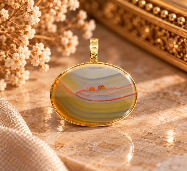 14 Karaat Gouden Hanger met Landschapsagaat – 26 mm art. KJ-569