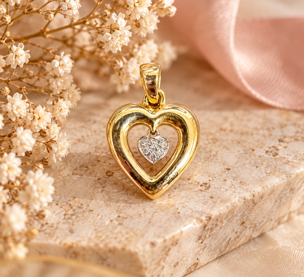 14 Karaat Gouden Hart Hanger met Diamant  art. KJ-769