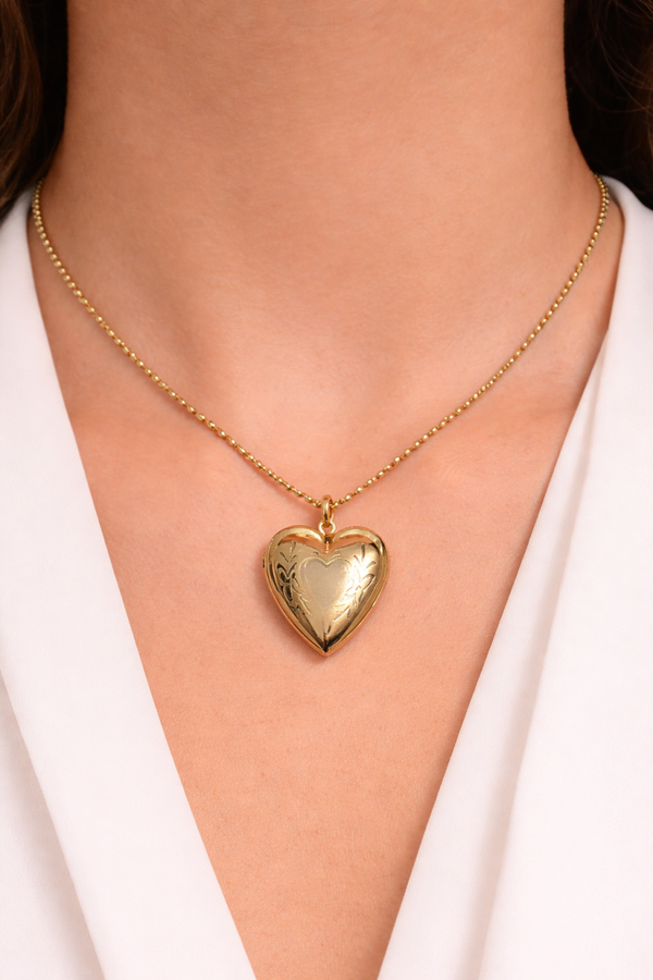 Gouden koordketting met harthanger medaillon Art.KJ-377