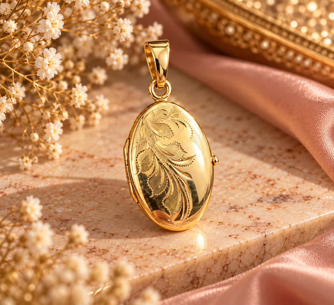 14 Karaat gouden medaillon met sierlijke gravure art. KJ-995