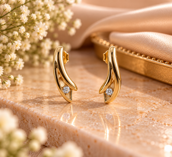 14 Karaat Gouden Oorbellen met Natuurlijke Diamant – 0,12 ct art. KJ-969