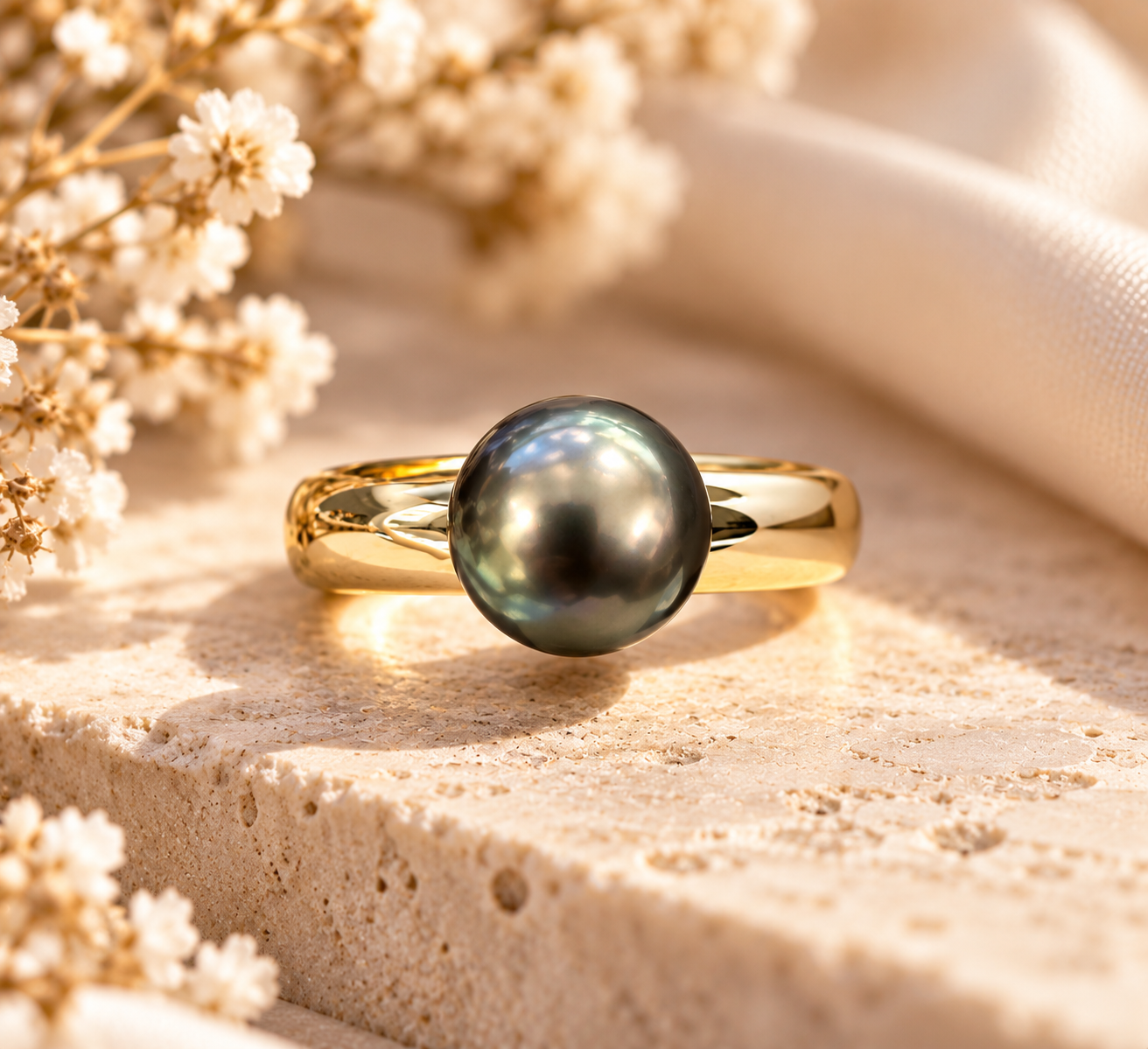 14 Karaat Gouden Ring met Grijze Cultivé Parel art. WIJ-001