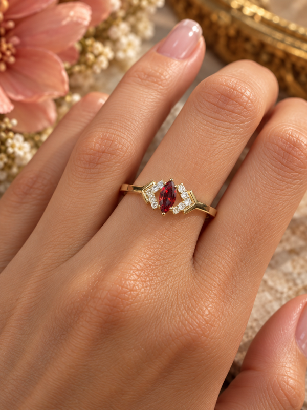 Karaat Gouden Ring met Rode en Witte Zirkonia – Maat 17 art. MAZ61-R