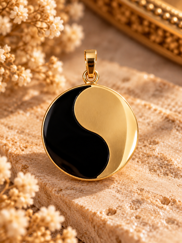 14 Karaat Gouden Yin-Yang Hanger met Onyx – 29 mm art. KJ-565