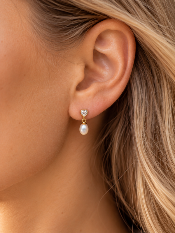 14 Karaat Gouden Oorhangers met Parel en Zirkonia – 16 mm art. KJ-990