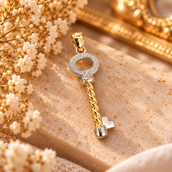 18 Karaat Bicolor Gouden Sleutelhanger met 0,24 ct Diamant – 41 mm art. KJ-636