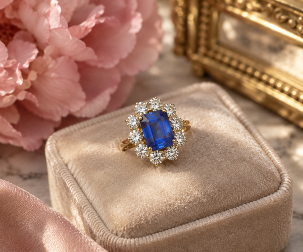 Luxe 14 Karaat Gouden Ring met Blauwe Synthetische Diamant art. KJ-821