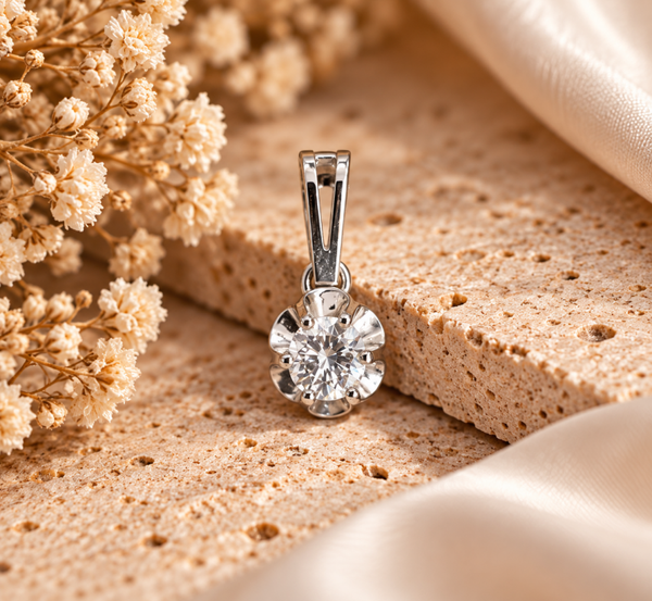 14 Karaat Witgouden Solitair Hanger met Diamant – 0,20 Karaat art. KJ-627