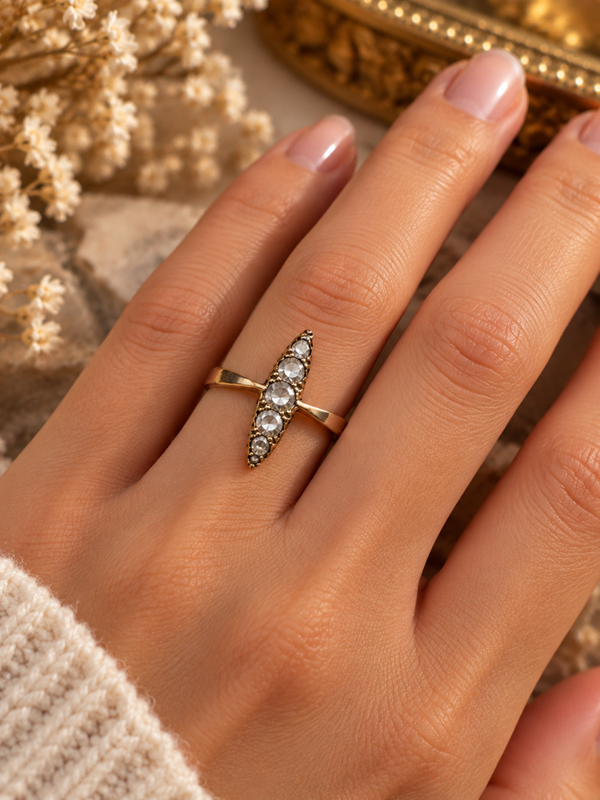 14 Karaat Gouden Antieke Ring met Roosdiamanten – Maat 18,5 art. KJ-621